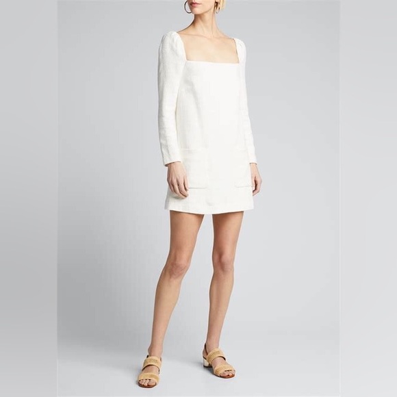 VERONICA BEARD Alona Tweed Square Neck Long Sleeve Mini Dress Ivory 8 - Picture 11 of 16